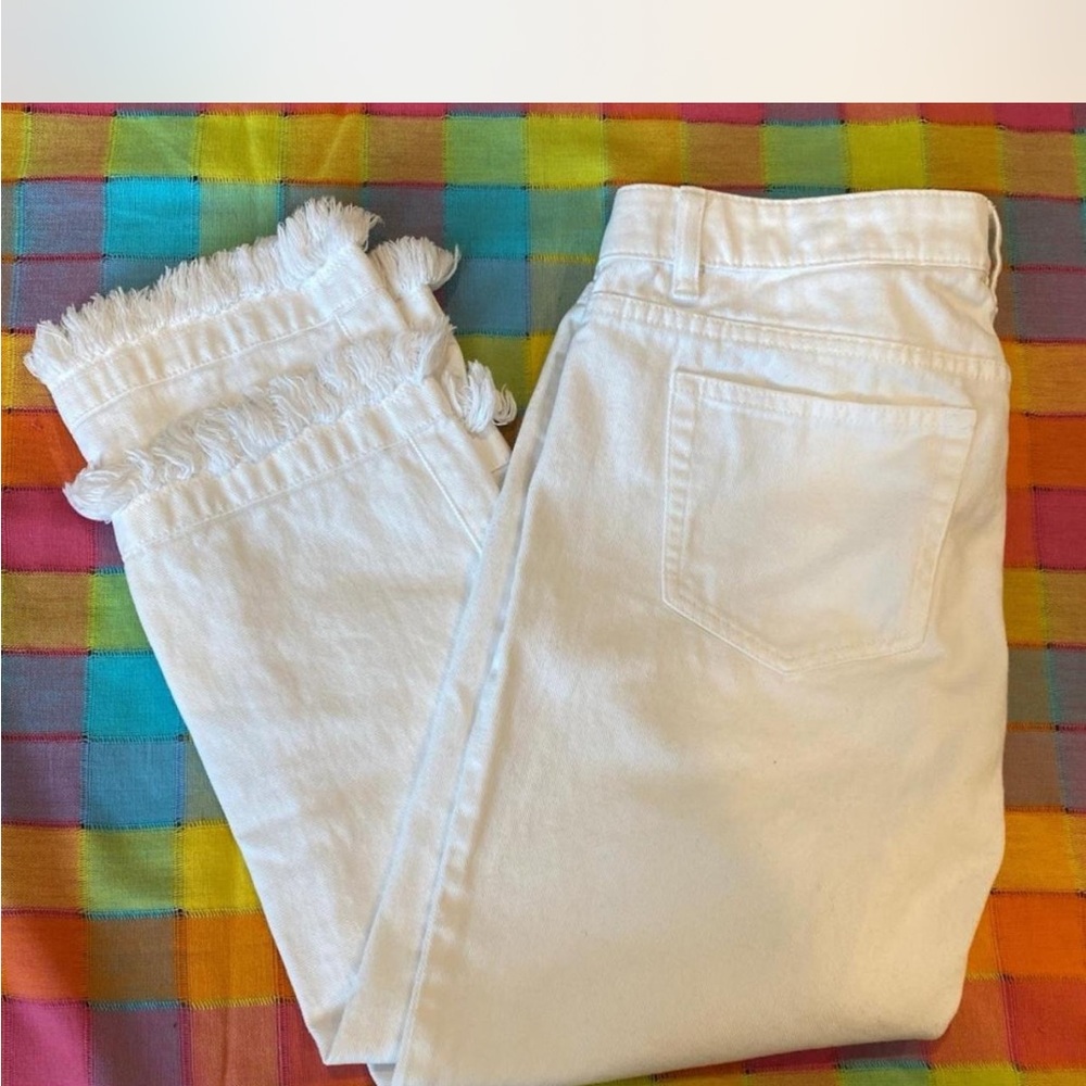 MICHAEL Michael Kors White Cropped Frayed-Hem Jeans